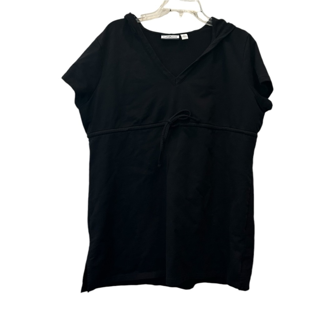 Croft & Barrow Women's Short Hooded Swim Cover Up Sz XL Black Tie Front Beach